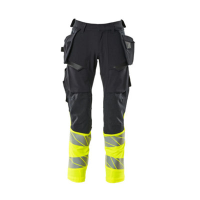 Mascot Accelerate Safe Trousers With Holster PocketsDark Navy/hi-Vis Yellow   (34.5) (Leg LengthShort) from B&Q