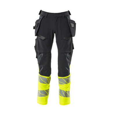 Mascot Accelerate Safe Trousers With Holster PocketsDark Navy/hi-Vis Yellow   (38.5) (Leg LengthShort) from B&Q
