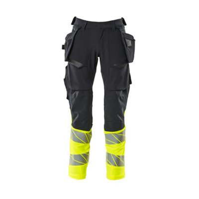 Mascot Accelerate Safe Trousers With Holster PocketsDark Navy/hi-Vis Yellow   (34.5) (Leg LengthLong) from B&Q