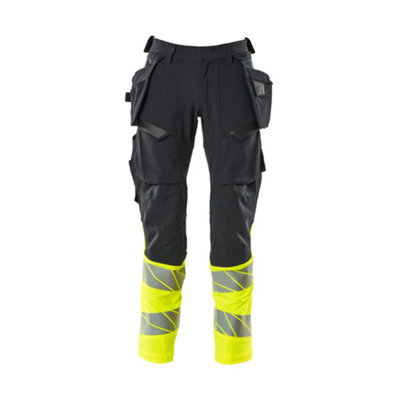 Mascot Accelerate Safe Trousers With Holster PocketsDark Navy/hi-Vis Yellow   (46.5) (Leg LengthLong) from B&Q