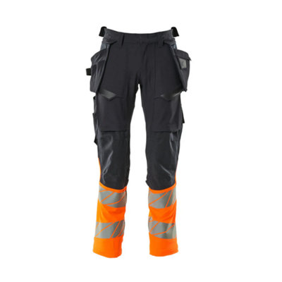 Mascot Accelerate Safe Trousers With Holster PocketsDark Navy/hi-Vis Orange   (38.5) (Leg LengthShort) from B&Q
