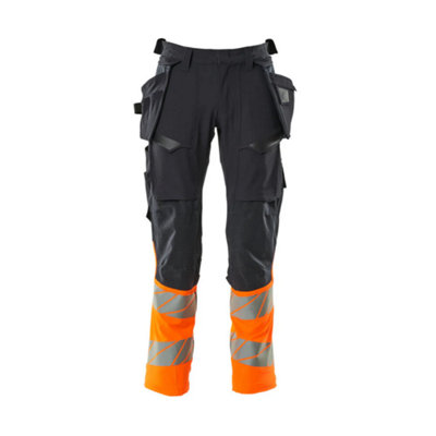 Mascot Accelerate Safe Trousers With Holster PocketsDark Navy/hi-Vis Orange   (46.5) (Leg LengthRegular) from B&Q
