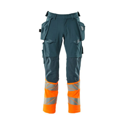 Mascot Accelerate Safe Trousers With Holster PocketsDark Petroleum/hi-Vis Orange   (30.5) (Leg LengthShort) from B&Q
