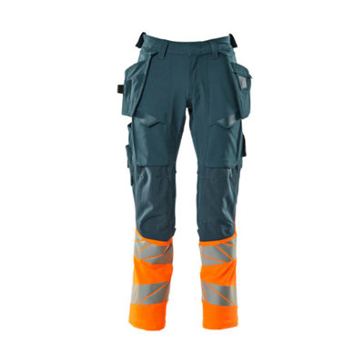 Mascot Accelerate Safe Trousers With Holster PocketsDark Petroleum/hi-Vis Orange   (36.5) (Leg LengthShort) from B&Q