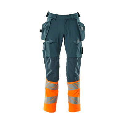 Mascot Accelerate Safe Trousers With Holster PocketsDark Petroleum/hi-Vis Orange   (42.5) (Leg LengthShort) from B&Q