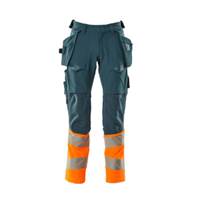 Mascot Accelerate Safe Trousers With Holster PocketsDark Petroleum/hi-Vis Orange   (28.5) (Leg LengthRegular) from B&Q
