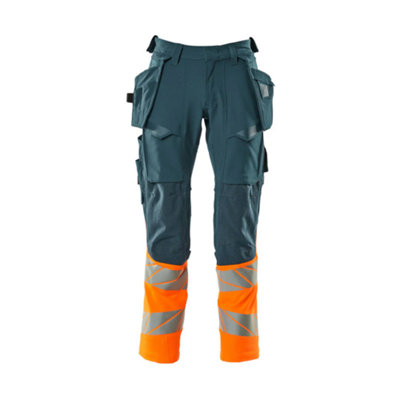 Mascot Accelerate Safe Trousers With Holster PocketsDark Petroleum/hi-Vis Orange   (38.5) (Leg LengthRegular) from B&Q