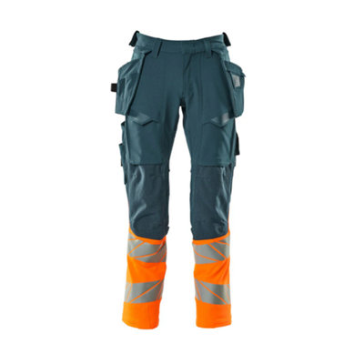 Mascot Accelerate Safe Trousers With Holster PocketsDark Petroleum/hi-Vis Orange   (30.5) (Leg LengthLong) from B&Q