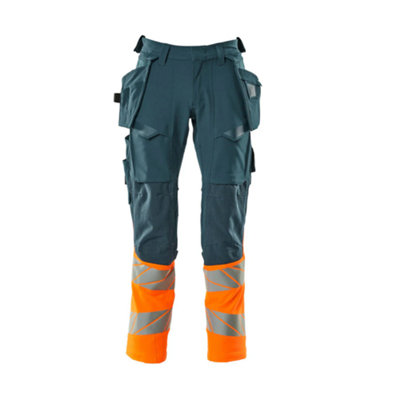 Mascot Accelerate Safe Trousers With Holster PocketsDark Petroleum/hi-Vis Orange   (33.5) (Leg LengthLong) from B&Q