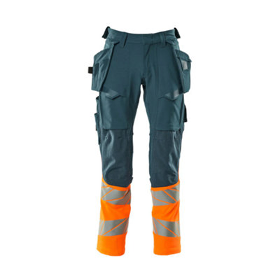 Mascot Accelerate Safe Trousers With Holster PocketsDark Petroleum/hi-Vis Orange   (34.5) (Leg LengthLong) from B&Q
