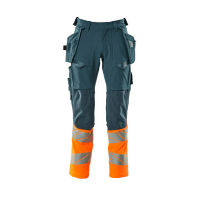 Mascot Accelerate Safe Trousers With Holster PocketsDark Petroleum/hi-Vis Orange   (35.5) (Leg LengthLong) from B&Q