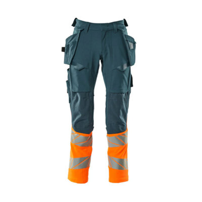 Mascot Accelerate Safe Trousers With Holster PocketsDark Petroleum/hi-Vis Orange   (44.5) (Leg LengthLong) from B&Q