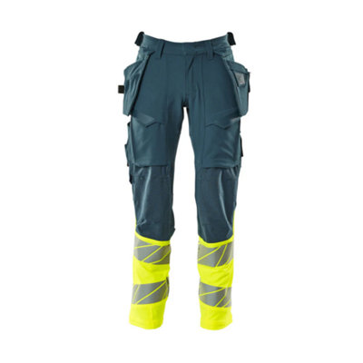 Mascot Accelerate Safe Trousers With Holster PocketsDark Petroleum/hi-Vis Yellow   (30.5) (Leg LengthShort) from B&Q