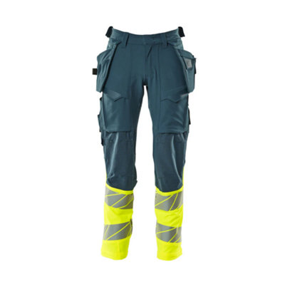 Mascot Accelerate Safe Trousers With Holster PocketsDark Petroleum/hi-Vis Yellow   (32.5) (Leg LengthShort) from B&Q