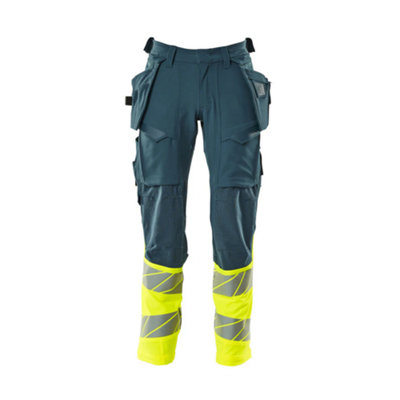Mascot Accelerate Safe Trousers With Holster PocketsDark Petroleum/hi-Vis Yellow   (34.5) (Leg LengthShort) from B&Q