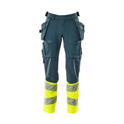 Mascot Accelerate Safe Trousers With Holster PocketsDark Petroleum/hi-Vis Yellow   (35.5) (Leg LengthShort) from B&Q