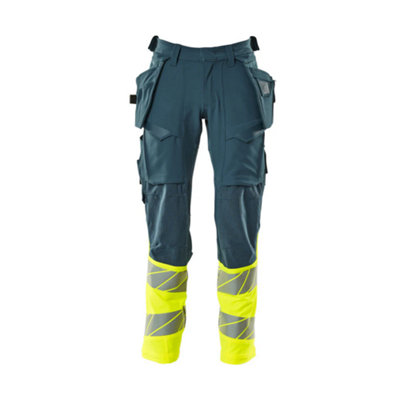 Mascot Accelerate Safe Trousers With Holster PocketsDark Petroleum/hi-Vis Yellow   (38.5) (Leg LengthShort) from B&Q