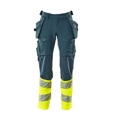 Mascot Accelerate Safe Trousers With Holster PocketsDark Petroleum/hi-Vis Yellow   (40.5) (Leg LengthShort) from B&Q