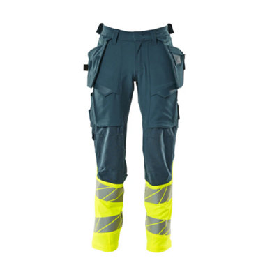 Mascot Accelerate Safe Trousers With Holster PocketsDark Petroleum/hi-Vis Yellow   (42.5) (Leg LengthShort) from B&Q