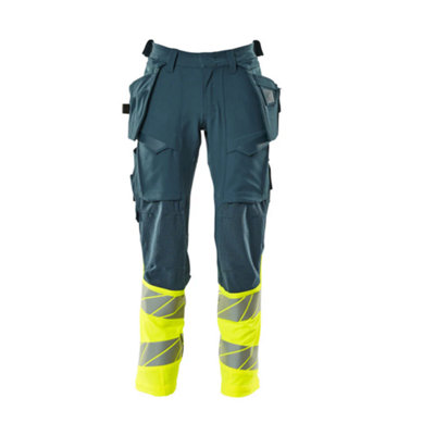 Mascot Accelerate Safe Trousers With Holster PocketsDark Petroleum/hi-Vis Yellow   (28.5) (Leg LengthRegular) from B&Q