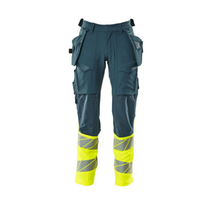 Mascot Accelerate Safe Trousers With Holster PocketsDark Petroleum/hi-Vis Yellow   (38.5) (Leg LengthRegular) from B&Q