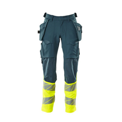 Mascot Accelerate Safe Trousers With Holster PocketsDark Petroleum/hi-Vis Yellow   (46.5) (Leg LengthRegular) from B&Q