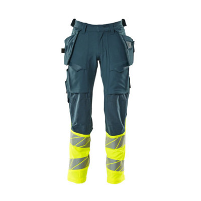 Mascot Accelerate Safe Trousers With Holster PocketsDark Petroleum/hi-Vis Yellow   (48.5) (Leg LengthRegular) from B&Q