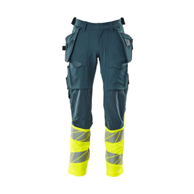 Mascot Accelerate Safe Trousers With Holster PocketsDark Petroleum/hi-Vis Yellow   (50.5) (Leg LengthRegular) from B&Q