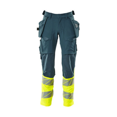 Mascot Accelerate Safe Trousers With Holster PocketsDark Petroleum/hi-Vis Yellow   (30.5) (Leg LengthLong) from B&Q
