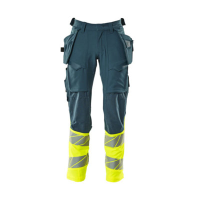 Mascot Accelerate Safe Trousers With Holster PocketsDark Petroleum/hi-Vis Yellow   (33.5) (Leg LengthLong) from B&Q