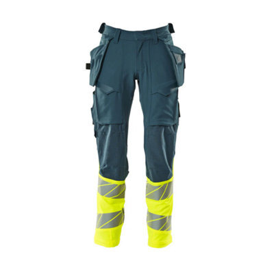 Mascot Accelerate Safe Trousers With Holster PocketsDark Petroleum/hi-Vis Yellow   (34.5) (Leg LengthLong) from B&Q