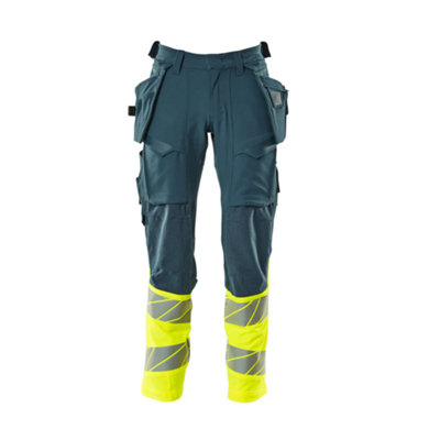 Mascot Accelerate Safe Trousers With Holster PocketsDark Petroleum/hi-Vis Yellow   (36.5) (Leg LengthLong) from B&Q