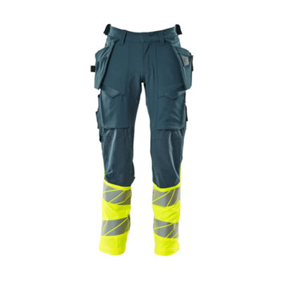 Mascot Accelerate Safe Trousers With Holster PocketsDark Petroleum/hi-Vis Yellow   (46.5) (Leg LengthLong) from B&Q