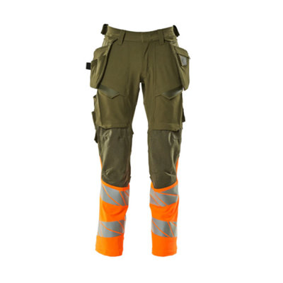 Mascot Accelerate Safe Trousers With Holster PocketsMoss Green/orange   (32.5) (Leg LengthShort) from B&Q