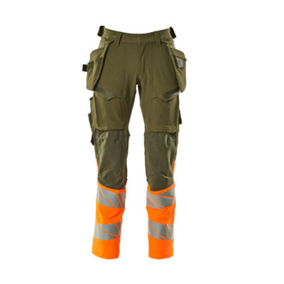 Mascot Accelerate Safe Trousers With Holster PocketsMoss Green/orange   (33.5) (Leg LengthShort) from B&Q