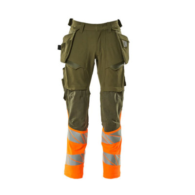 Mascot Accelerate Safe Trousers With Holster PocketsMoss Green/orange   (34.5) (Leg LengthShort) from B&Q