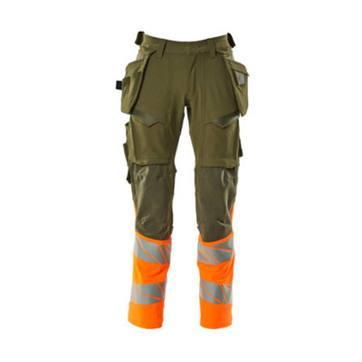 Mascot Accelerate Safe Trousers With Holster PocketsMoss Green/orange   (35.5) (Leg LengthShort) from B&Q