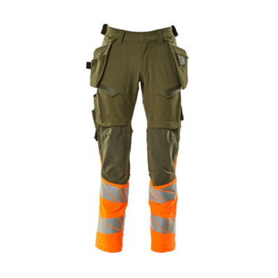 Mascot Accelerate Safe Trousers With Holster PocketsMoss Green/orange   (36.5) (Leg LengthShort) from B&Q