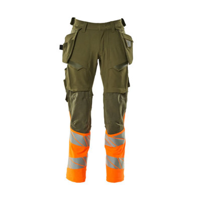 Mascot Accelerate Safe Trousers With Holster PocketsMoss Green/orange   (28.5) (Leg LengthRegular) from B&Q