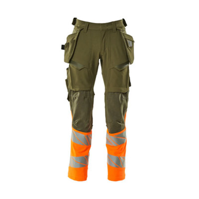 Mascot Accelerate Safe Trousers With Holster PocketsMoss Green/orange   (30.5) (Leg LengthRegular) from B&Q