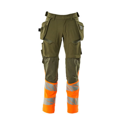 Mascot Accelerate Safe Trousers With Holster PocketsMoss Green/orange   (38.5) (Leg LengthRegular) from B&Q