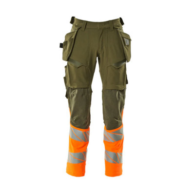 Mascot Accelerate Safe Trousers With Holster PocketsMoss Green/orange   (44.5) (Leg LengthRegular) from B&Q