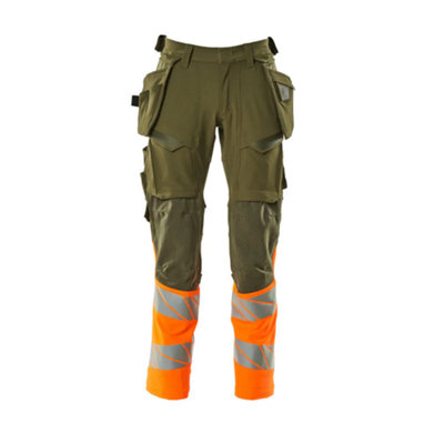 Mascot Accelerate Safe Trousers With Holster PocketsMoss Green/orange   (46.5) (Leg LengthRegular) from B&Q