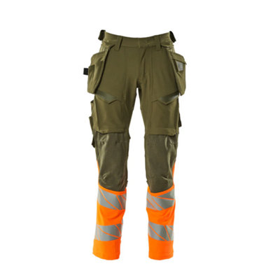 Mascot Accelerate Safe Trousers With Holster PocketsMoss Green/orange   (35.5) (Leg LengthLong) from B&Q