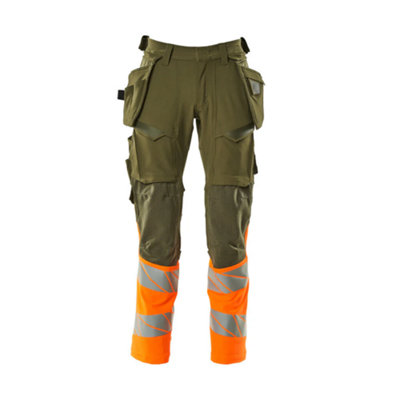 Mascot Accelerate Safe Trousers With Holster PocketsMoss Green/orange   (42.5) (Leg LengthLong) from B&Q