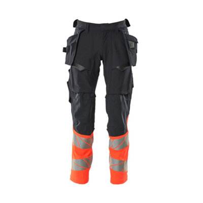 Mascot Accelerate Safe Trousers With Holster PocketsDark Navy/hi-Vis Red   (38.5) (Leg LengthShort) from B&Q