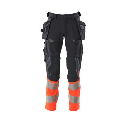 Mascot Accelerate Safe Trousers With Holster PocketsDark Navy/hi-Vis Red  (28.5) (Leg LengthRegular) from B&Q