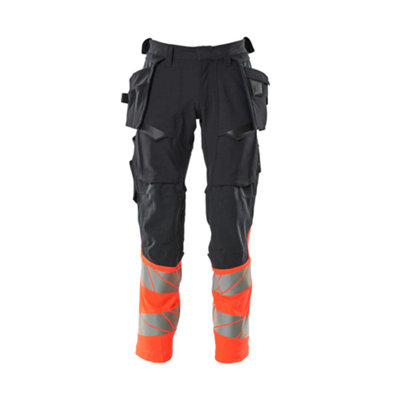 Mascot Accelerate Safe Trousers With Holster PocketsDark Navy/hi-Vis Red  (38.5) (Leg LengthRegular) from B&Q