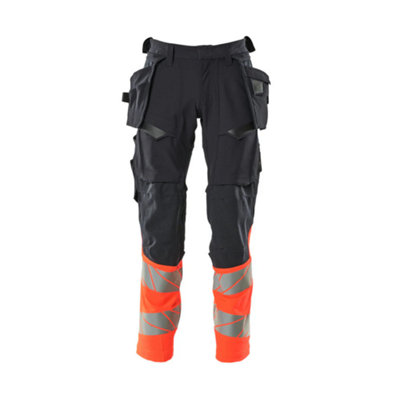 Mascot Accelerate Safe Trousers With Holster PocketsDark Navy/hi-Vis Red  (48.5) (Leg LengthRegular) from B&Q