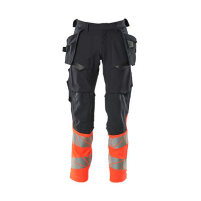 Mascot Accelerate Safe Trousers With Holster PocketsDark Navy/hi-Vis Red   (30.5) (Leg LengthLong) from B&Q